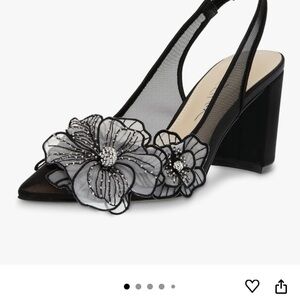 Betsey Johnson Black Floral Slingback Heels